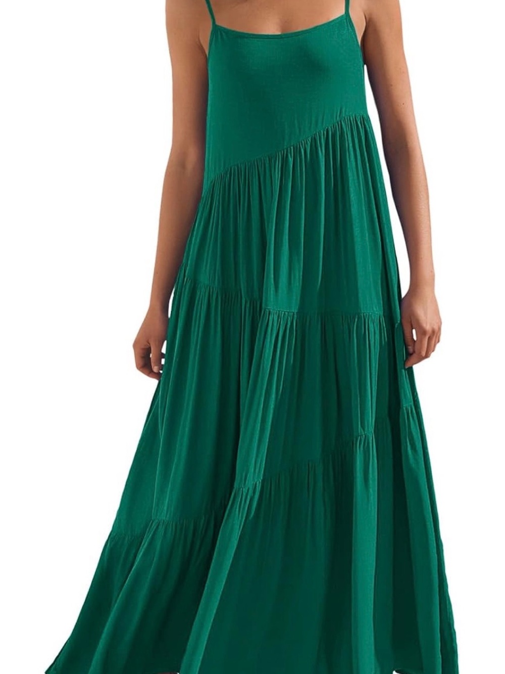 Green Tiered Maxi Slip Dress